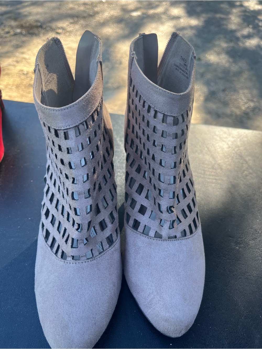 Impo Grey Suede Cutout Ankle Booties